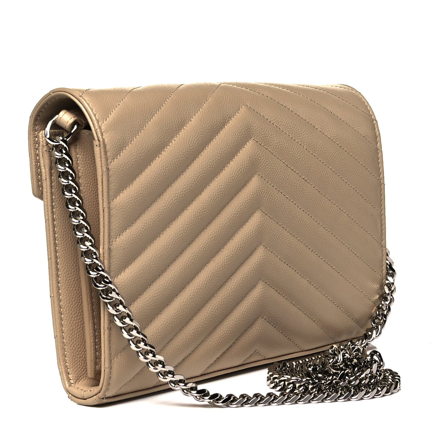 Grain De Poudre Matelasse Chevron Monogram Chain Wallet Nude Powder