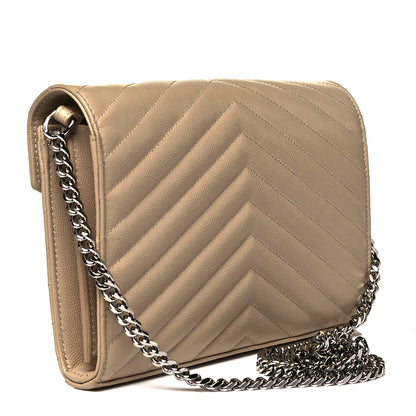Saint Laurent Grain De Poudre Matelasse Chevron Monogram Chain Wallet Nude Powder 2 of 9