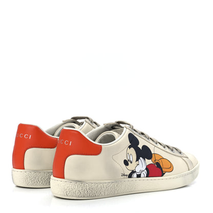 Gucci X DISNEY Miro Soft Calfskin Mickey Mouse Print Womens Ace Sneakers 37.5 Ivory Deep Orange 4 of 9