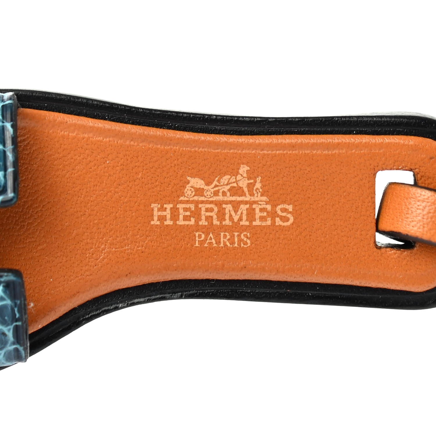 Hermes Polished Niloticus Lizard Butler Calfskin Hunter Oran Nano Bag Charm Bleu Petrole Naturel 3 of 4