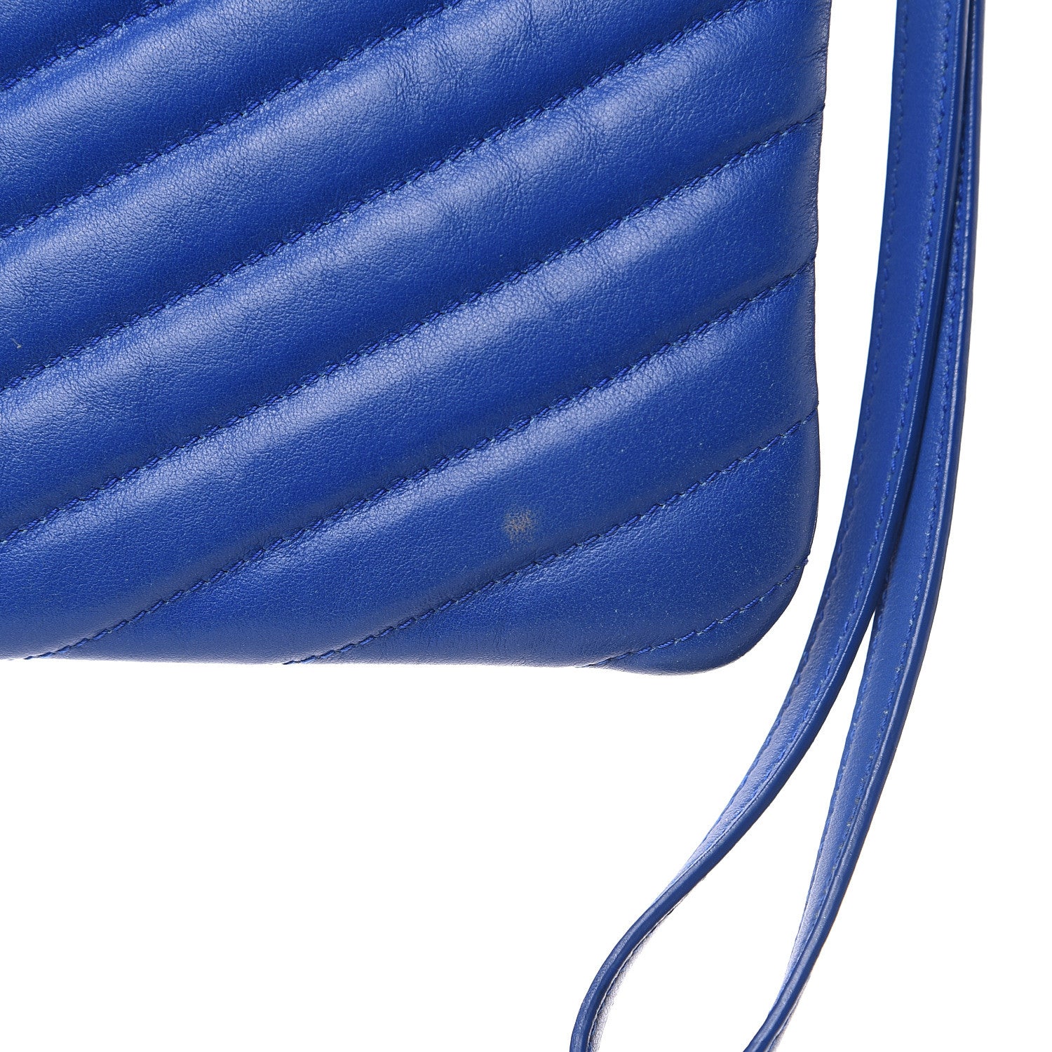 Saint Laurent Calfskin Matelasse Chevron Monogram A5 Wristlet Blue Majorelle 10 of 13