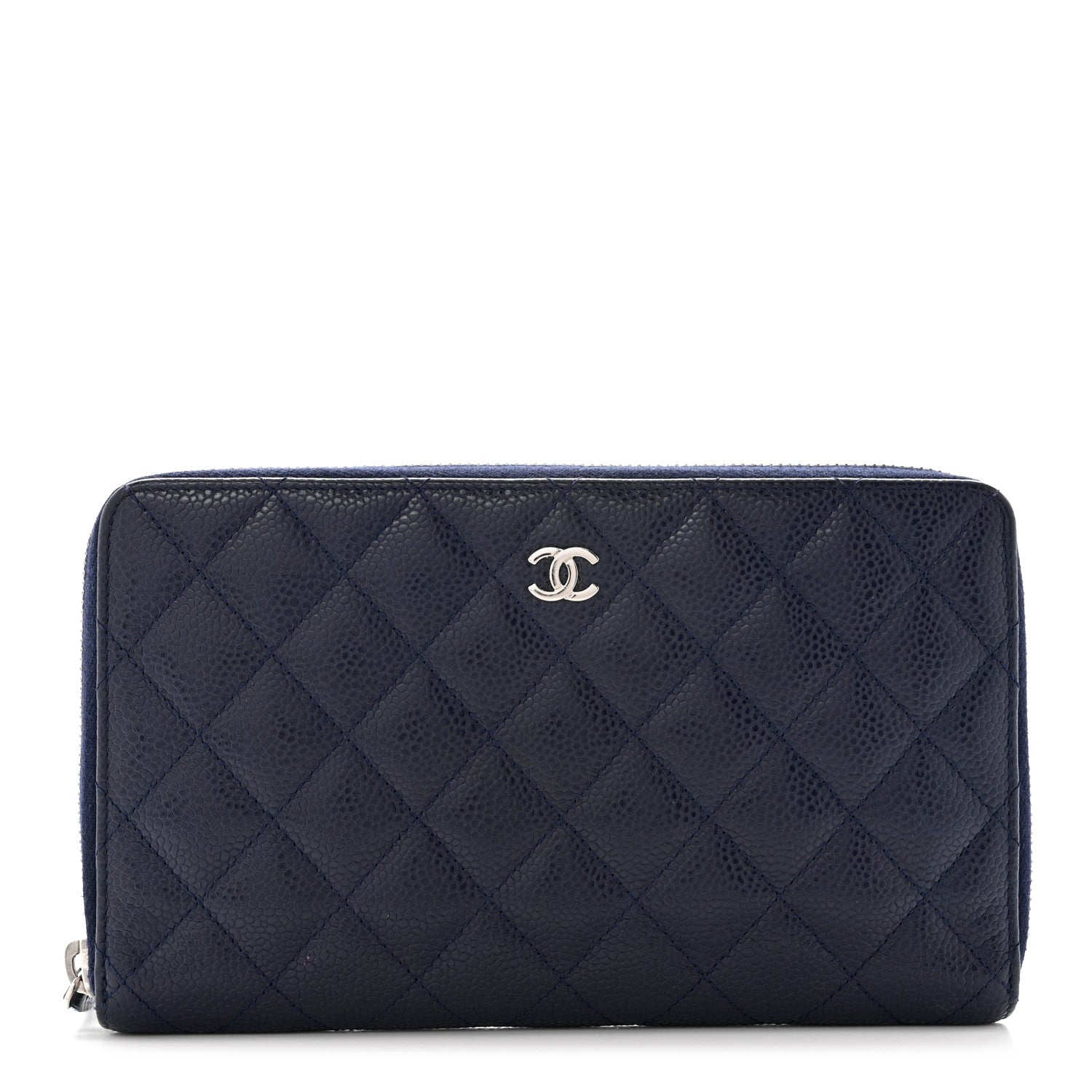 Chanel Caviar Quilted Large Zip Around Organizer Wallet Navy 1 of 11