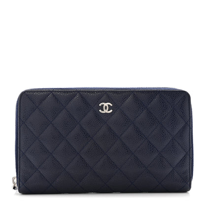Chanel Caviar Quilted Large Zip Around Organizer Wallet Navy 1 of 11