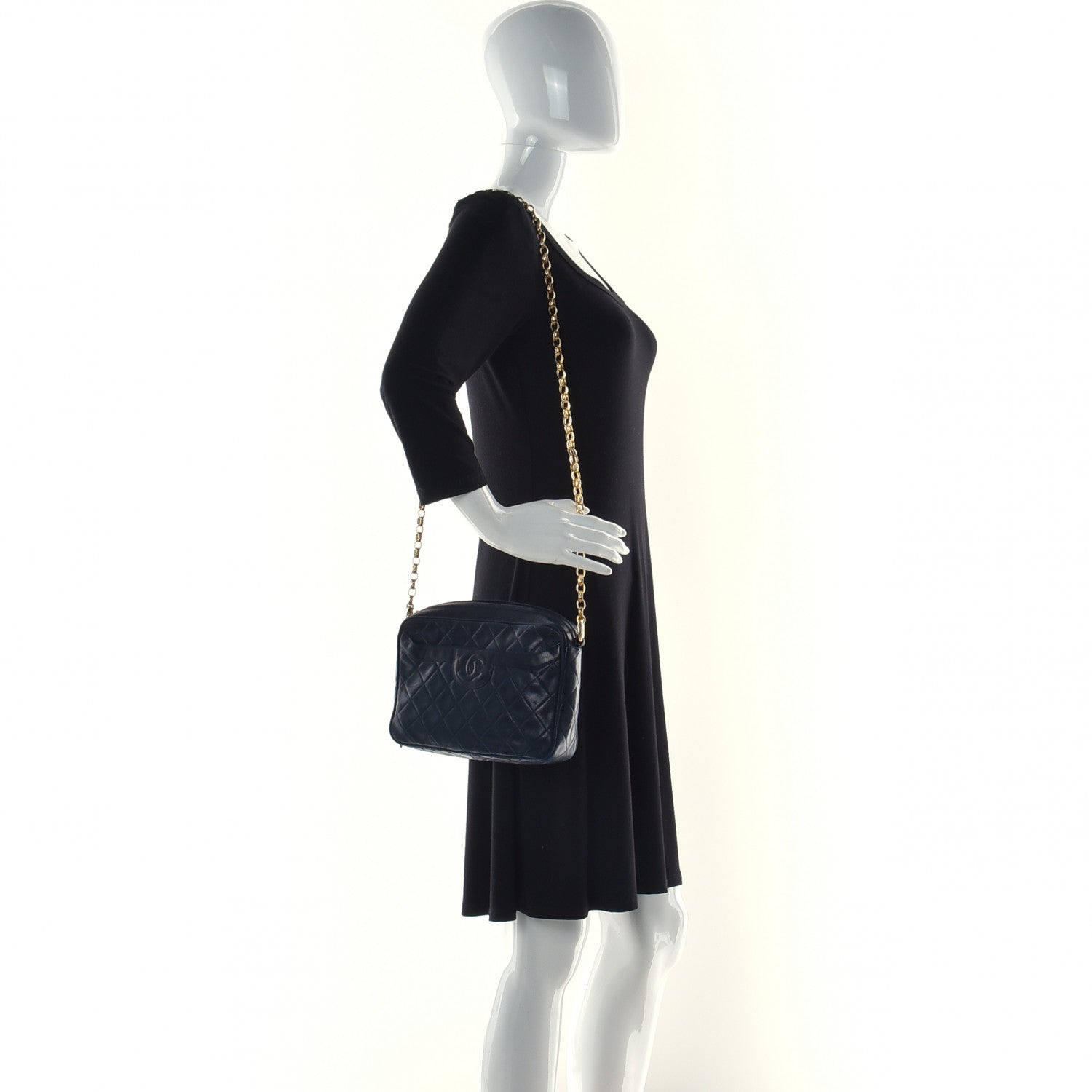 Chanel Lambskin Quilted CC Tassel Camera Case Navy 3 of 14