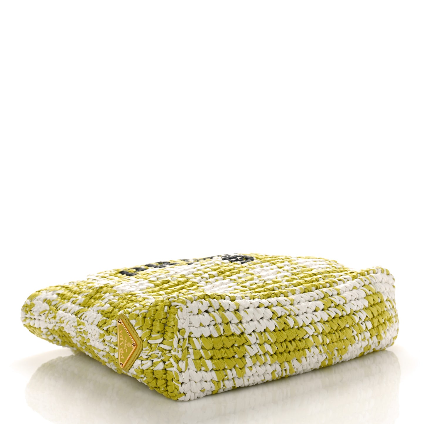 Yarn Raffia Effect Crochet Embroidered Small Logo Tote Citron Yellow