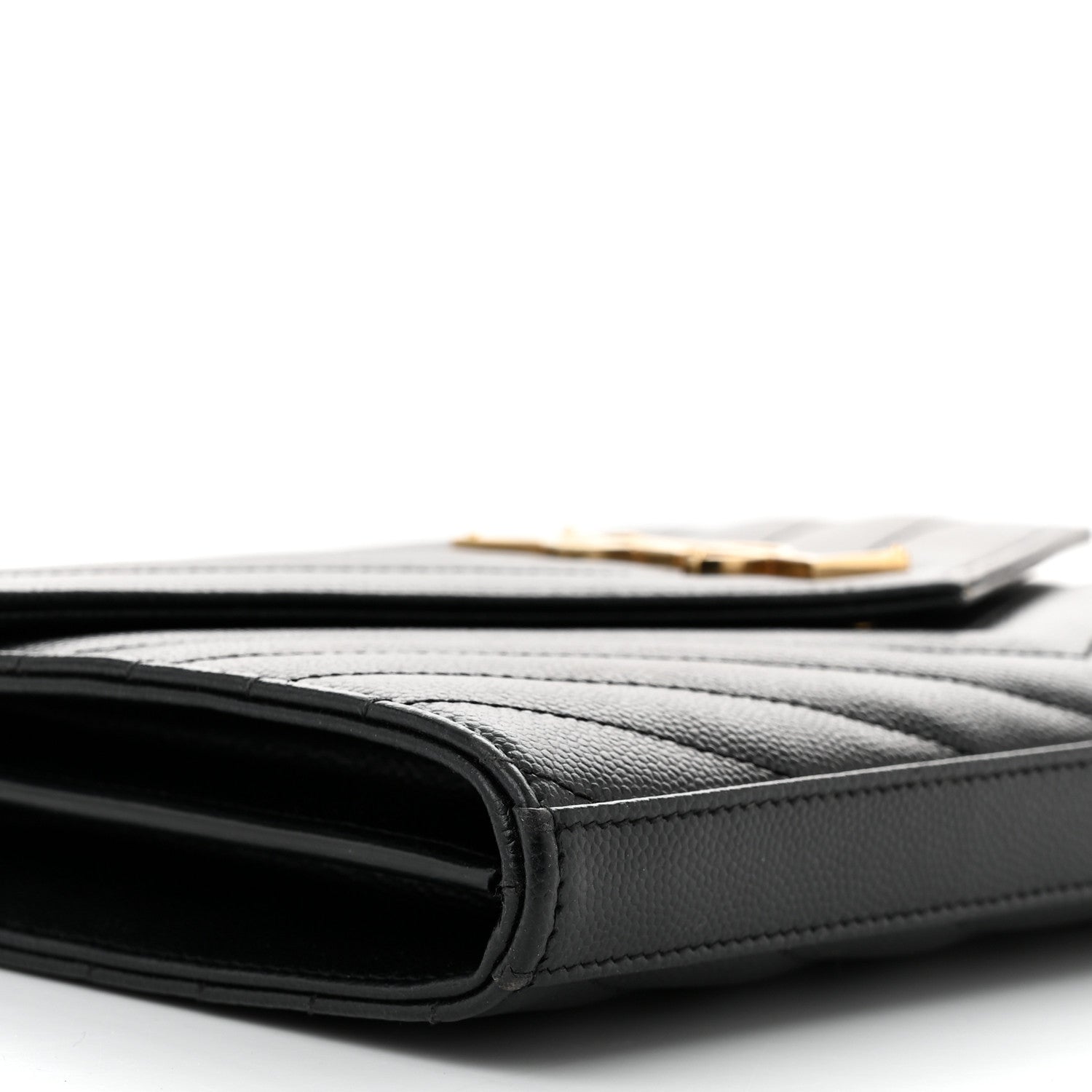 Saint Laurent Grain De Poudre Matelasse Chevron Monogram Chain Wallet Black 9 of 12