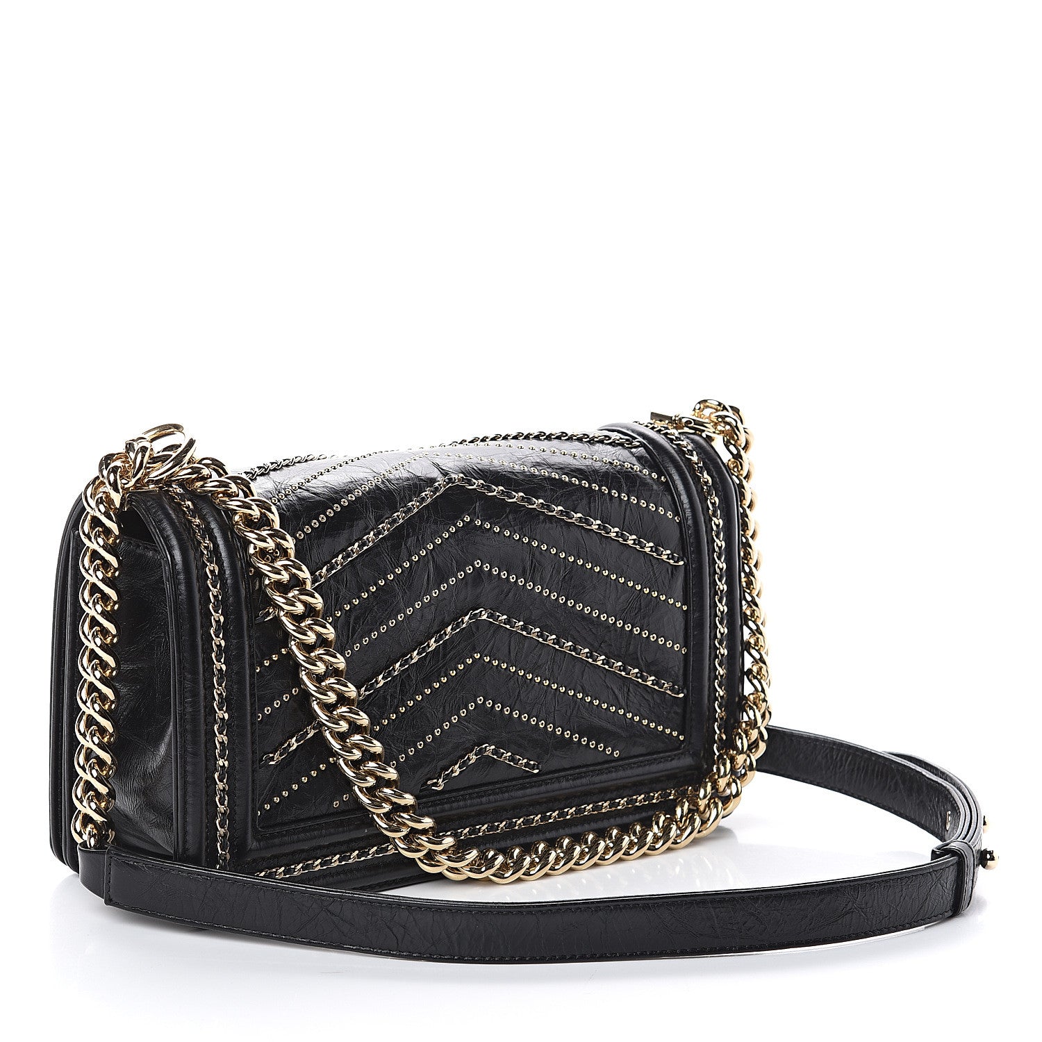 Chanel Crumpled Calfskin Chevron Chain Medium Boy Flap Black 2 of 9
