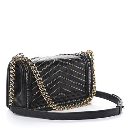 Chanel Crumpled Calfskin Chevron Chain Medium Boy Flap Black 2 of 9