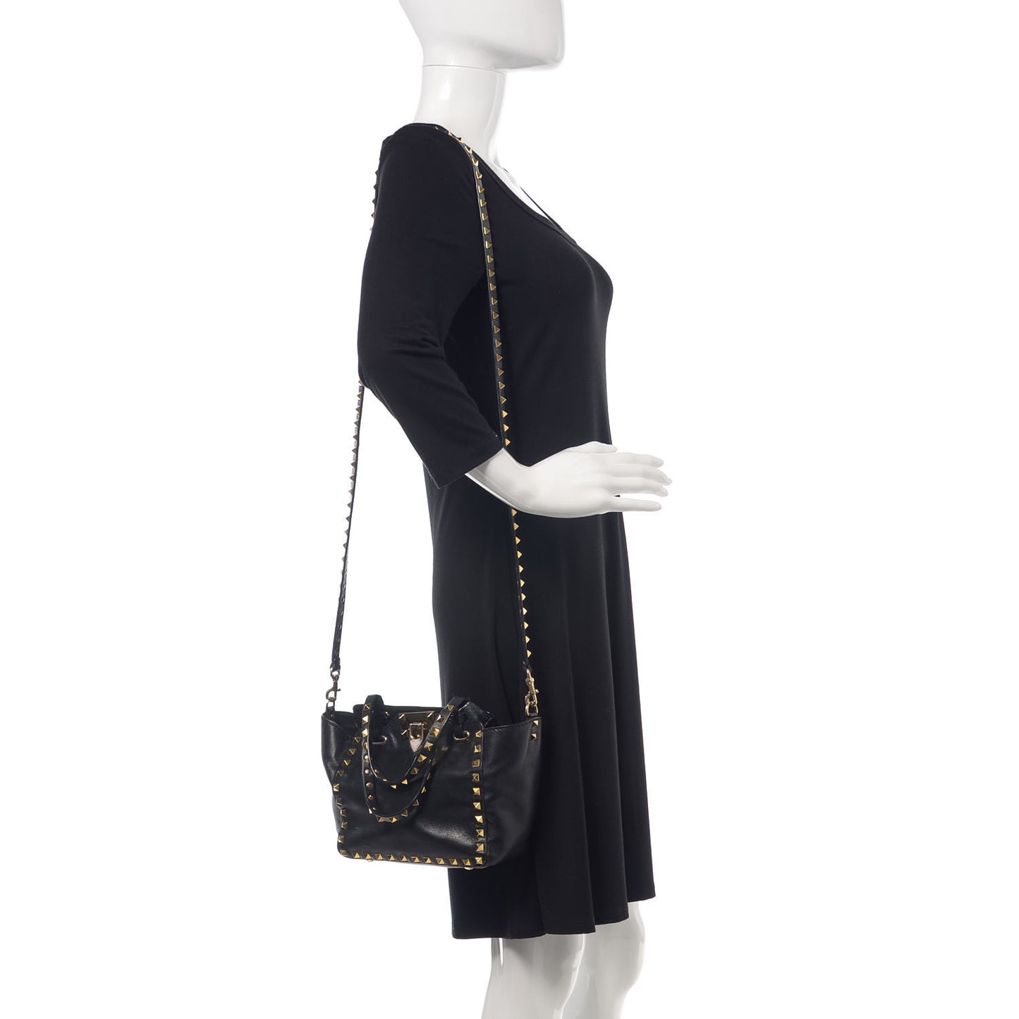 Vitello Mini Rockstud Tote Black
