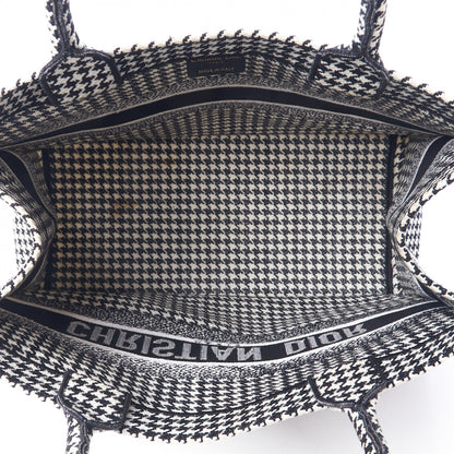 Christian Dior Canvas Houndstooth Embroidered Medium Book Tote Black White 7 of 9