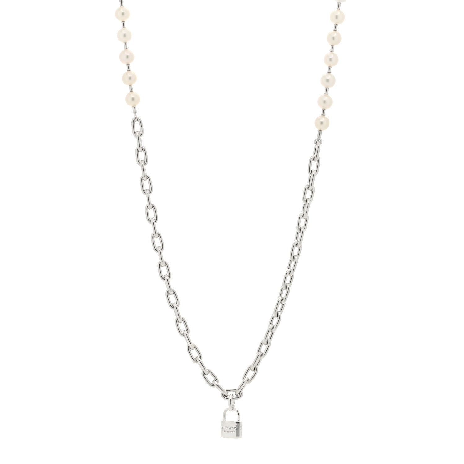 Tiffany Sterling Silver Pearl HardWear Lock Necklace 1 of 3