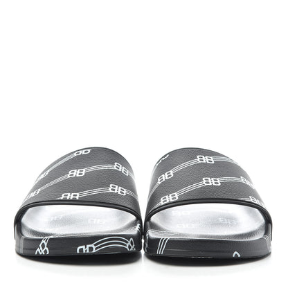 Balenciaga Rubber License Logo Print Mens Pool Slide Sandals 41 Black White 2 of 9