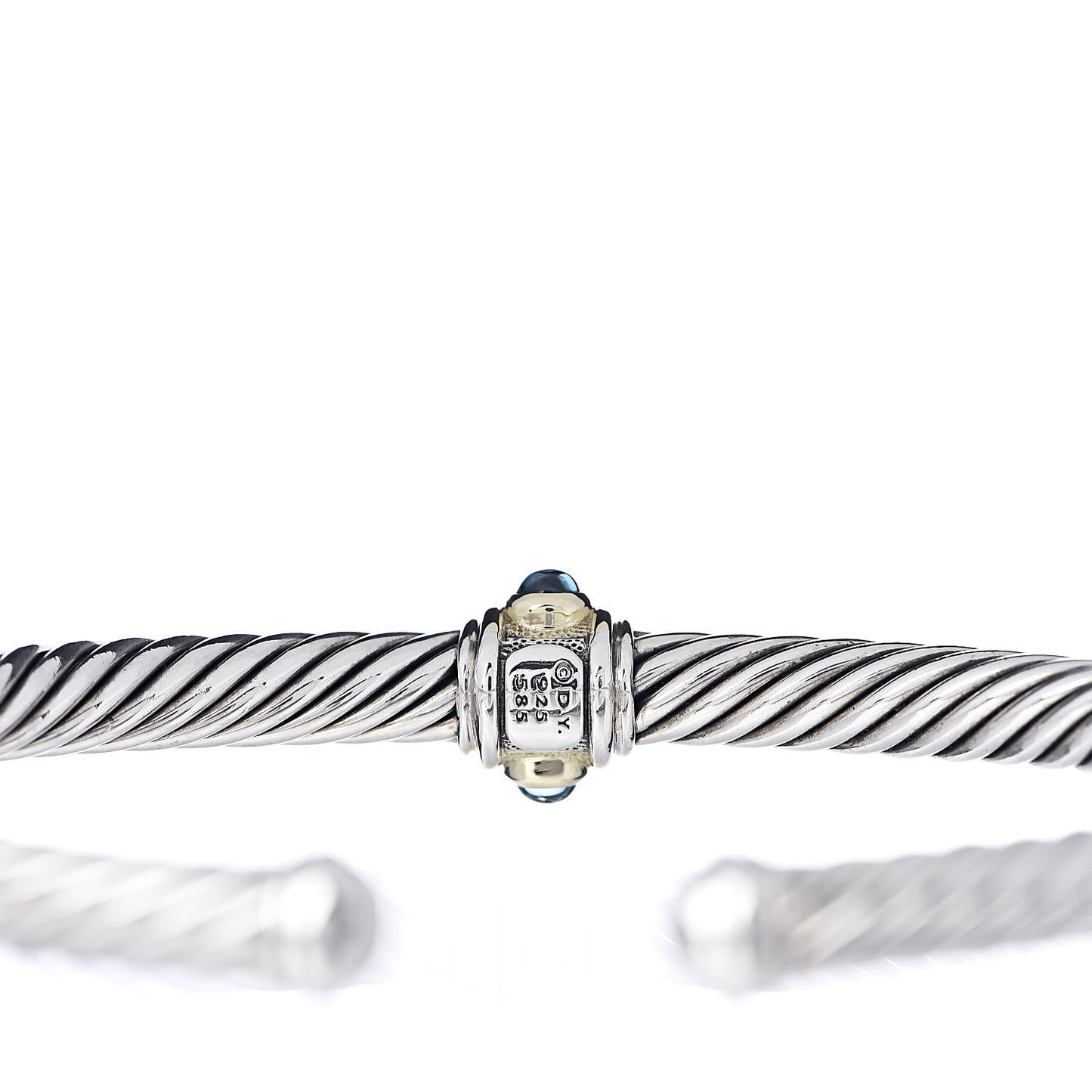 Sterling Silver 14K Yellow Gold Chrome Diopside Blue Topaz 5mm Cable Renaissance Station Bracelet