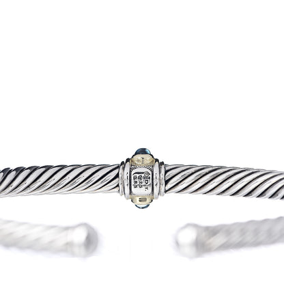 David Yurman Sterling Silver 14K Yellow Gold Chrome Diopside Blue Topaz 5mm Cable Renaissance Station Bracelet 4 of 5