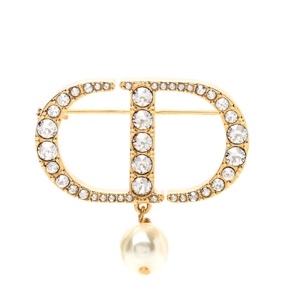 Christian Dior Crystal Pearl CD Logo Brooch Gold 1 of 4