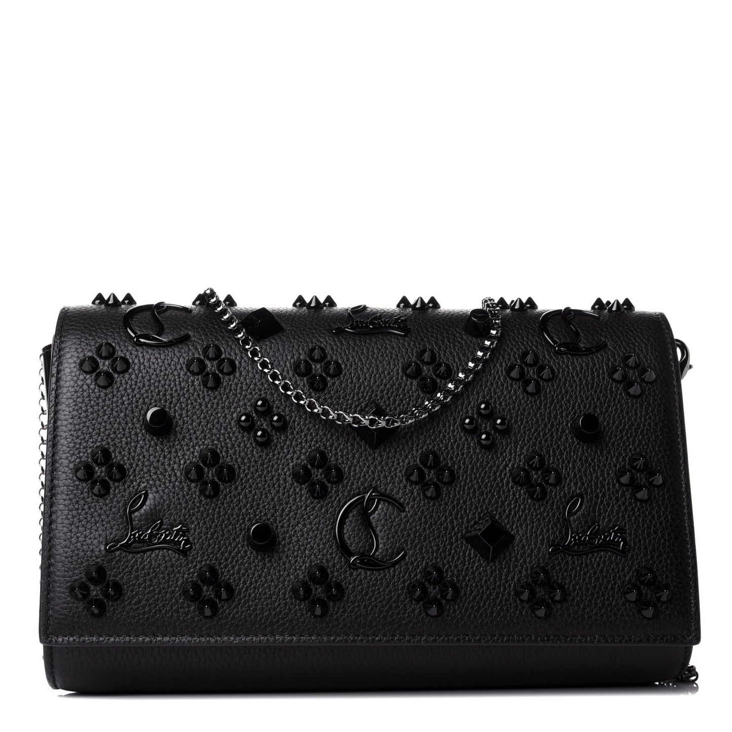 Calfskin Spikes Loubinthesky Paloma Clutch Black