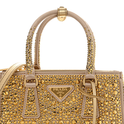 Prada Satin Crystal Mini Galleria Double Zip Tote Platino 7 of 10