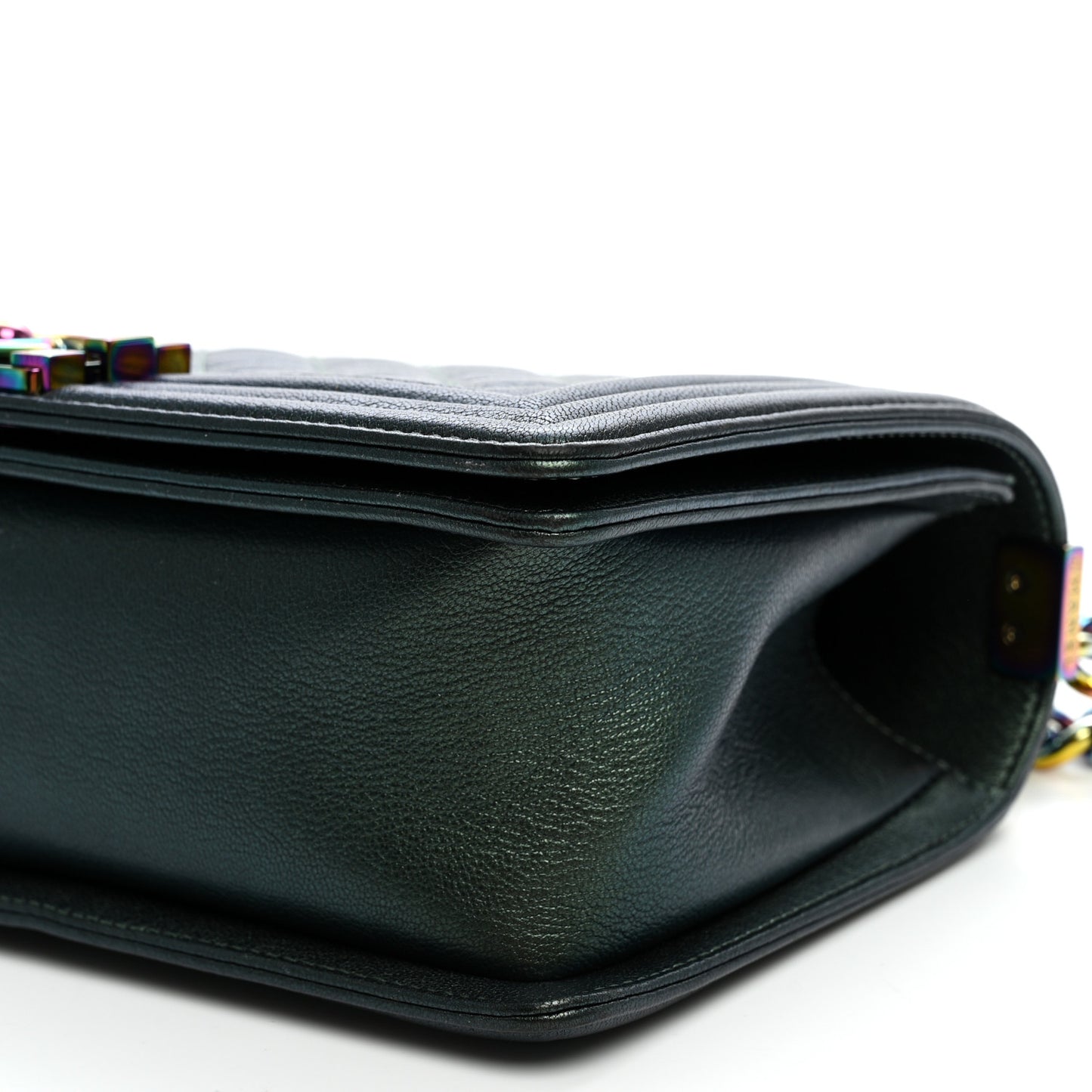 Iridescent Goatskin Quilted Medium Boy Flap Green