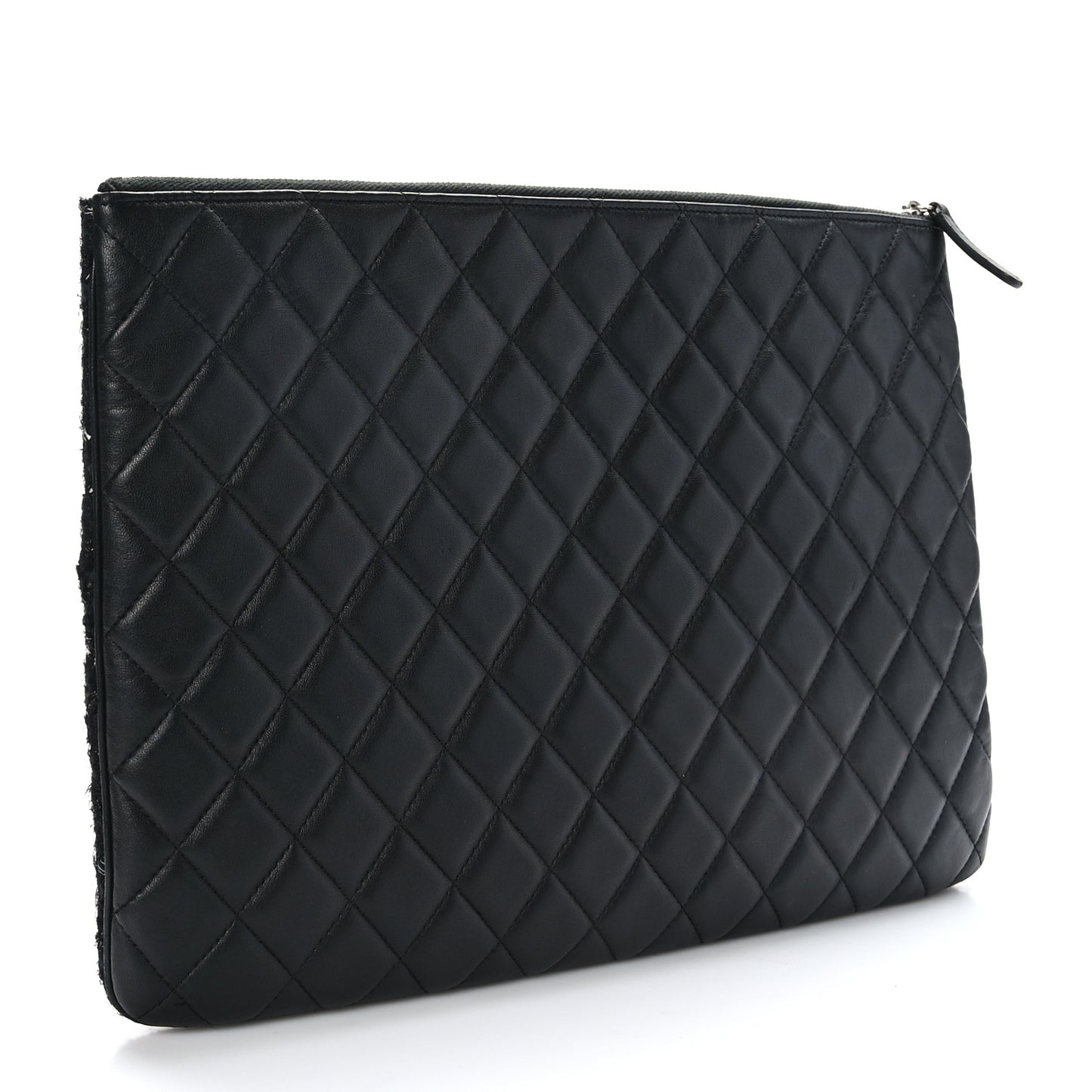 Tweed Lambskin Quilted Large Cosmetic Case Black