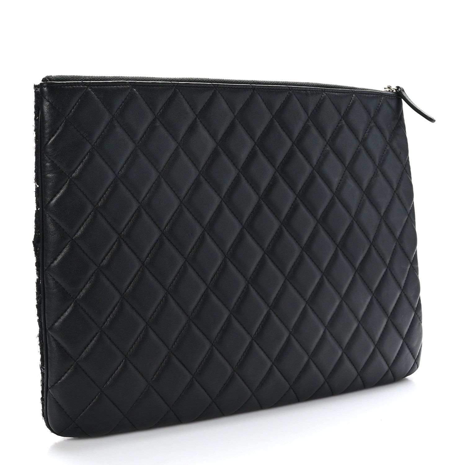 Chanel Tweed Lambskin Quilted Large Cosmetic Case Black 3 of 7