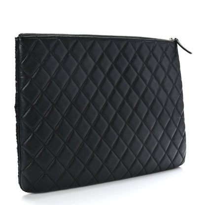 Chanel Tweed Lambskin Quilted Large Cosmetic Case Black 3 of 7