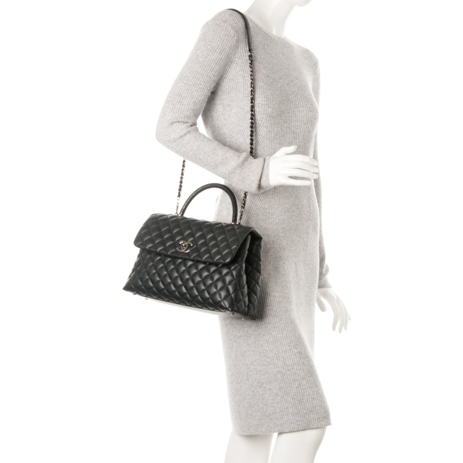 Chanel Caviar Lizard Quilted Medium Coco Handle Flap Black 3 of 9