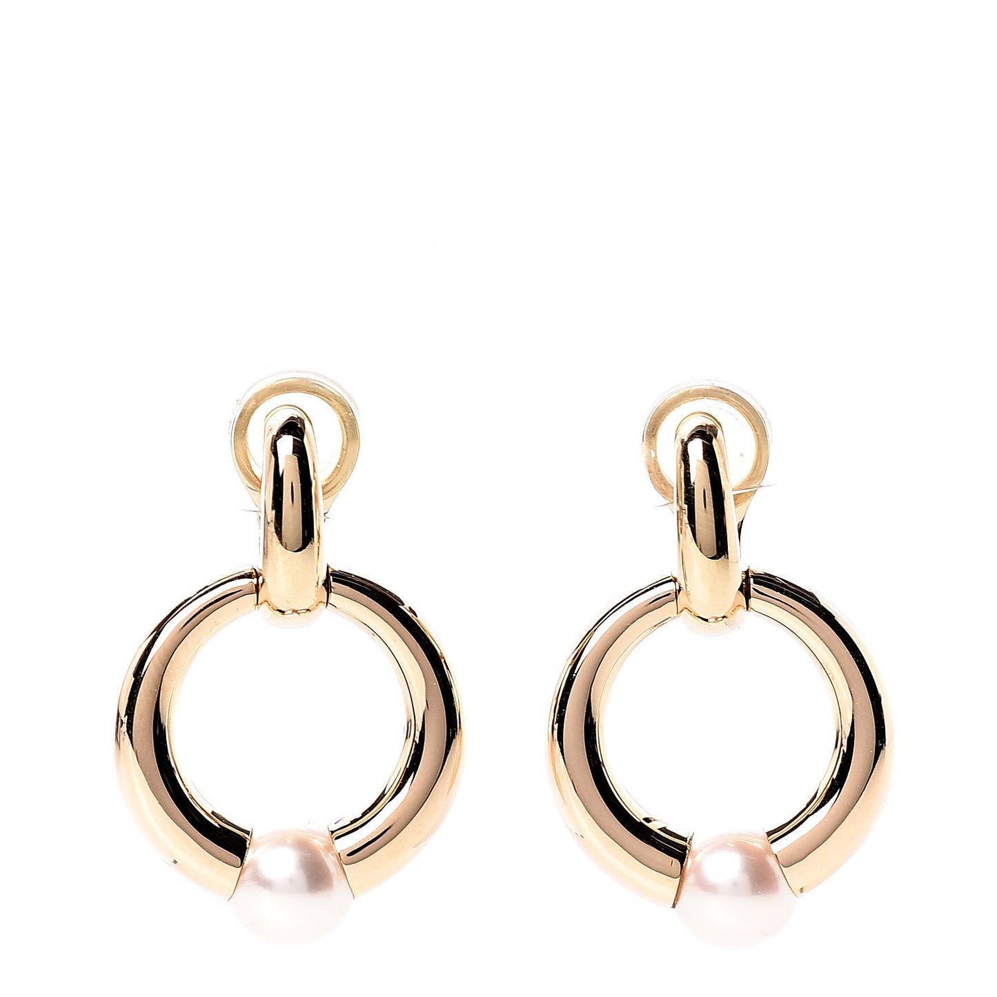 18K Yellow Gold Pearl Doorknocker Clip-On Earrings