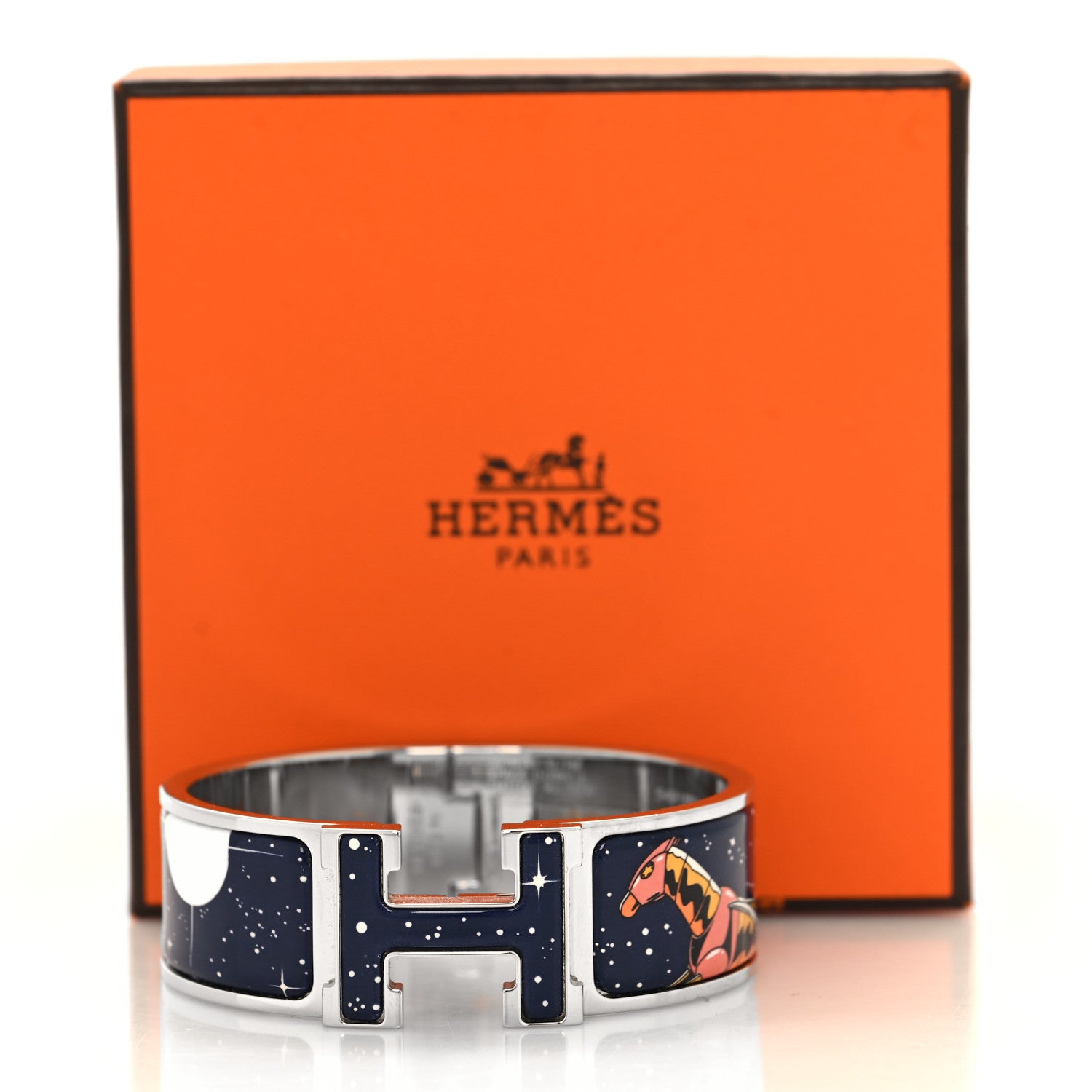 Hermes Enamel Printed Space Derby Wide Clic Clac H Bracelet PM Indigo Multicolor 5 of 5