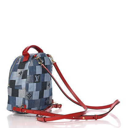Louis Vuitton Denim Damier Monogram Patchwork Palm Springs Backpack Mini Blue Rouge 3 of 9