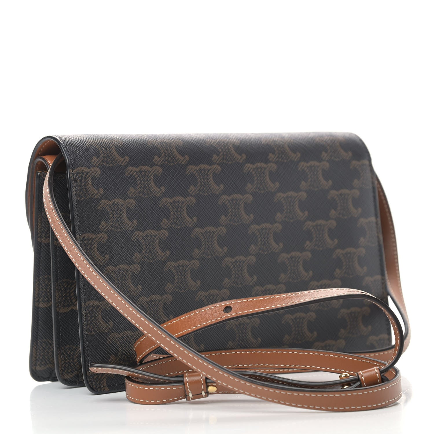 Celine Triomphe Canvas Lambskin Wallet On Strap Tan 3 of 11