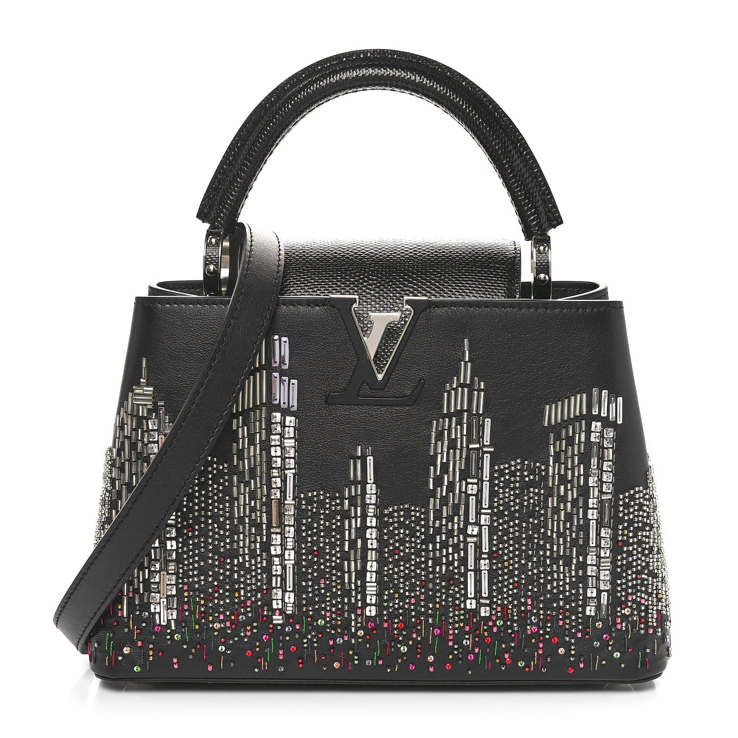 Calfskin Karung Beaded 57th Street NYC Skyline Capucines BB Black
