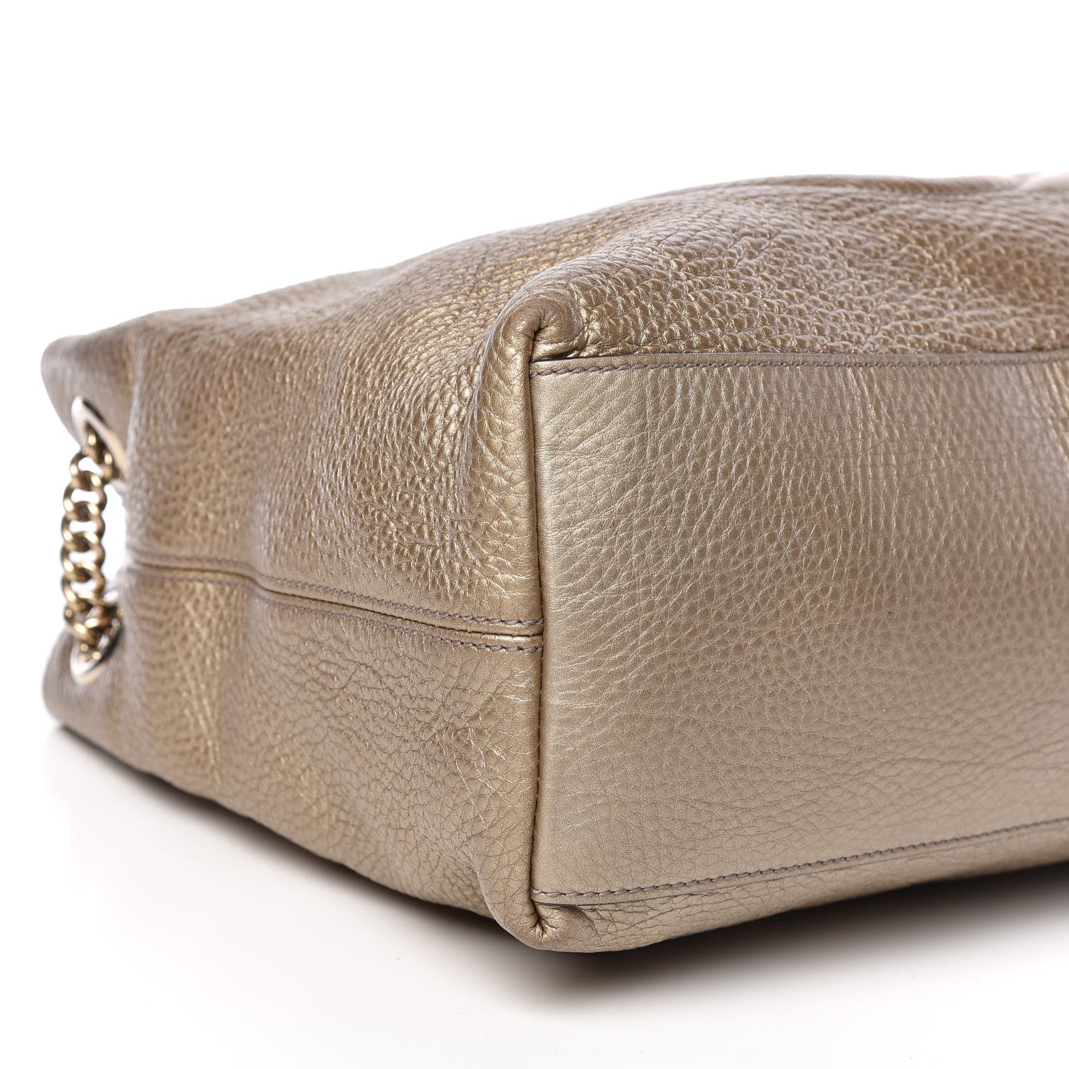 Gucci Metallic Pebbled Calfskin Medium Soho Chain Shoulder Bag Golden Beige 8 of 9