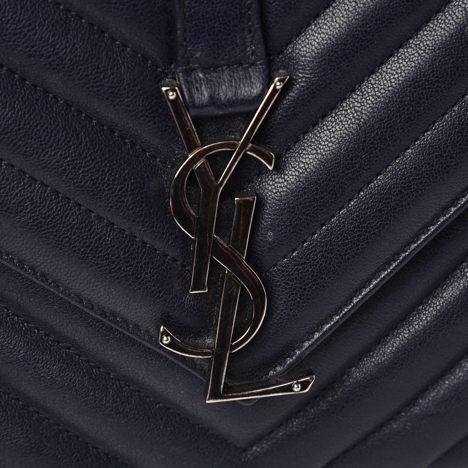 Saint Laurent Sheepskin Matelasse Chevron Monogram Medium College Bag Deep Marine 7 of 27