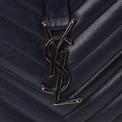 Saint Laurent Sheepskin Matelasse Chevron Monogram Medium College Bag Deep Marine 7 of 27