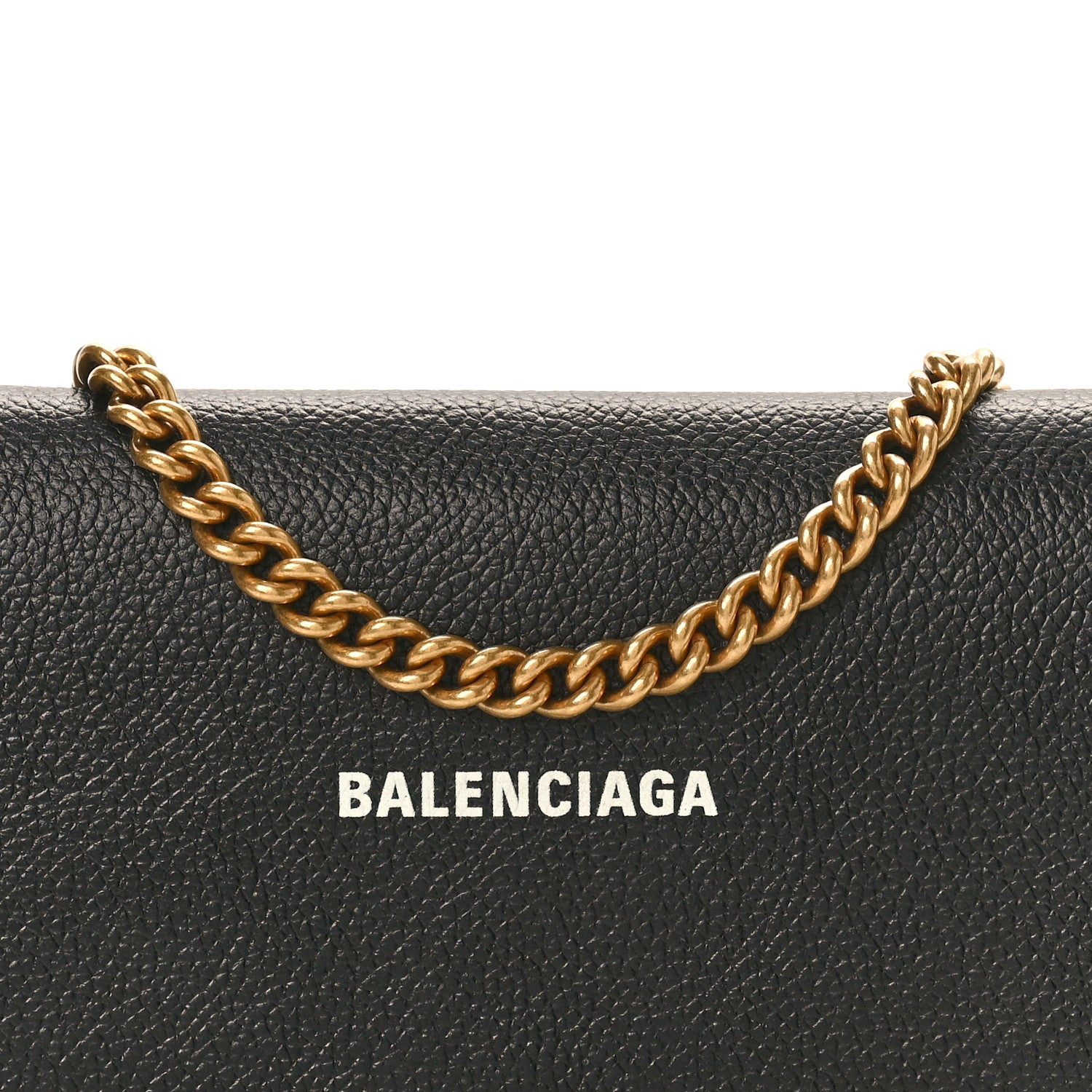 Balenciaga Grained Calfskin Logo Cash Phone Holder Wallet On Chain Black White 7 of 9