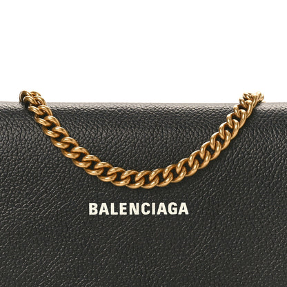 Balenciaga Grained Calfskin Logo Cash Phone Holder Wallet On Chain Black White 7 of 9