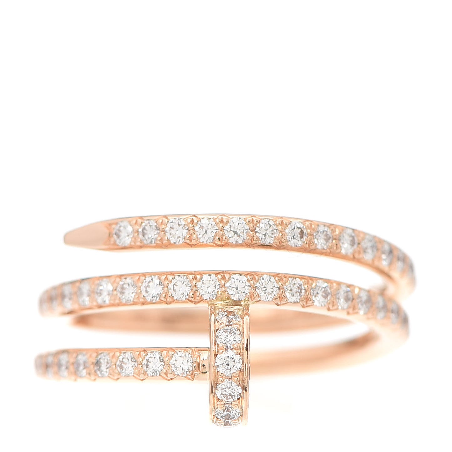 18K Pink Gold Diamond Double Juste Un Clou Paved Ring 47 4