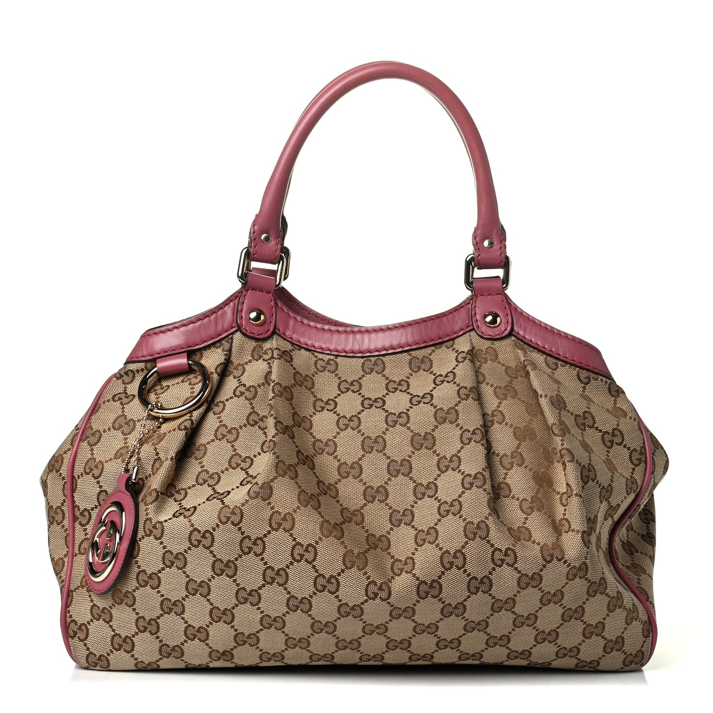 Monogram Margaux Calfskin Medium Sukey Tote Beige Ebony Vintage Rose