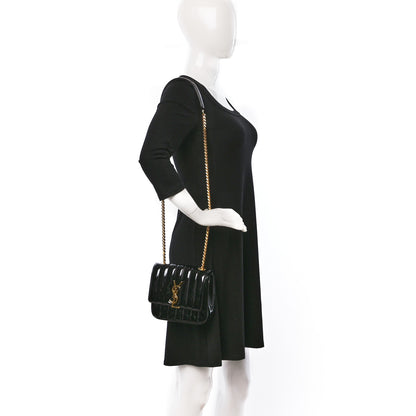 Saint Laurent Patent Calfskin Matelasse Monogram Small Vicky Chain Bag Black 2 of 12