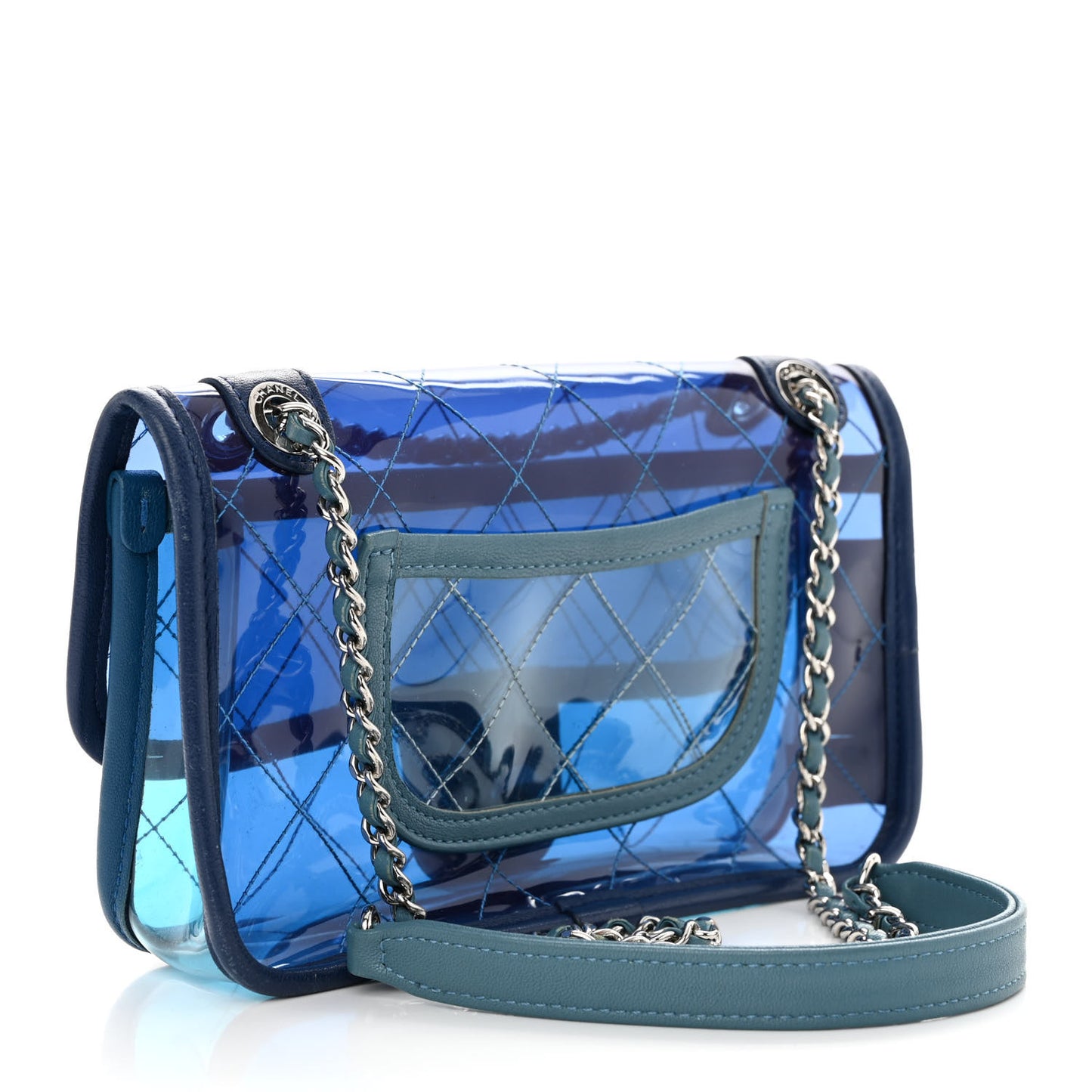 PVC Lambskin Stitched Mini Coco Splash Flap Blue