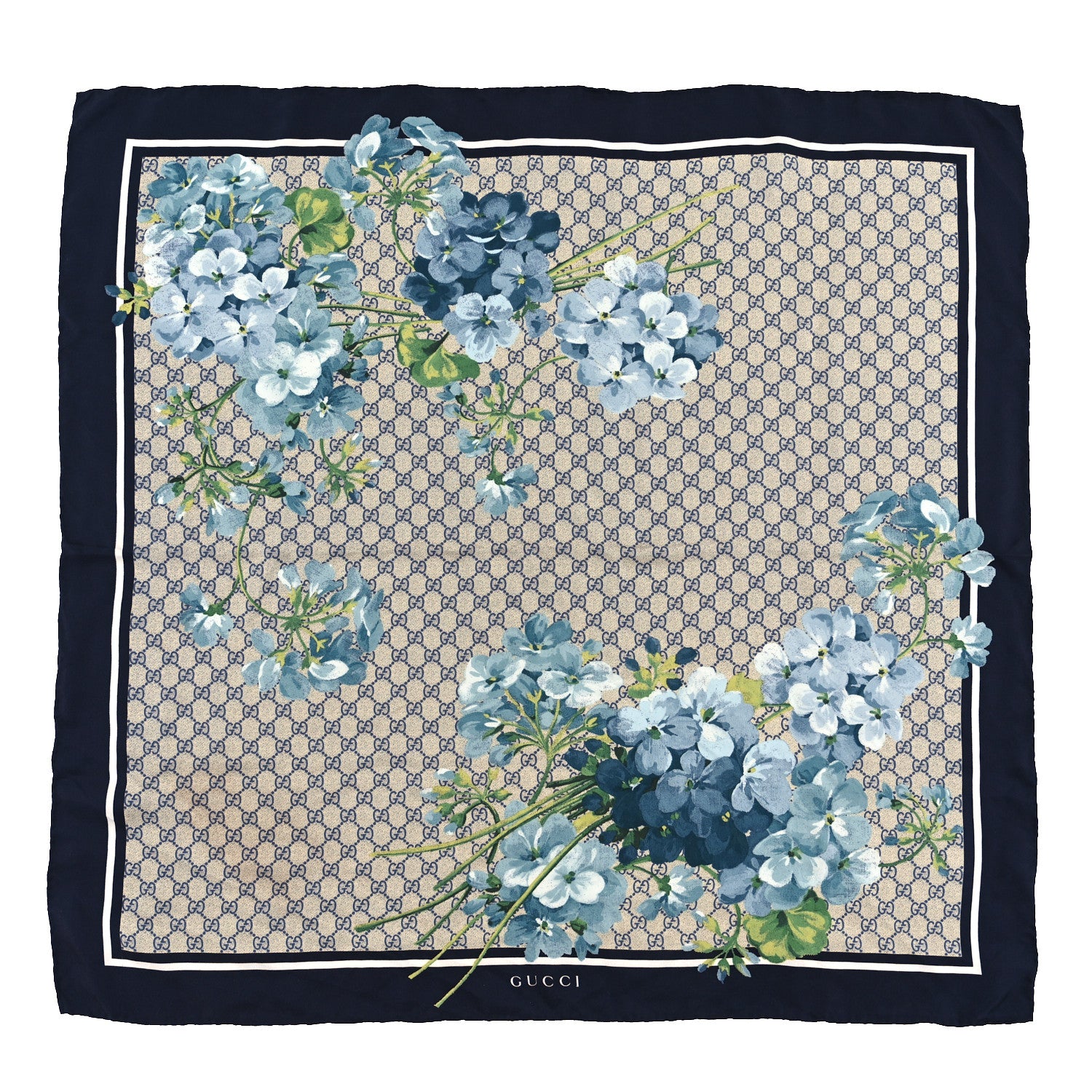 Gucci Modal Silk GG Blooms Shawl Scarf Blue 1 of 3