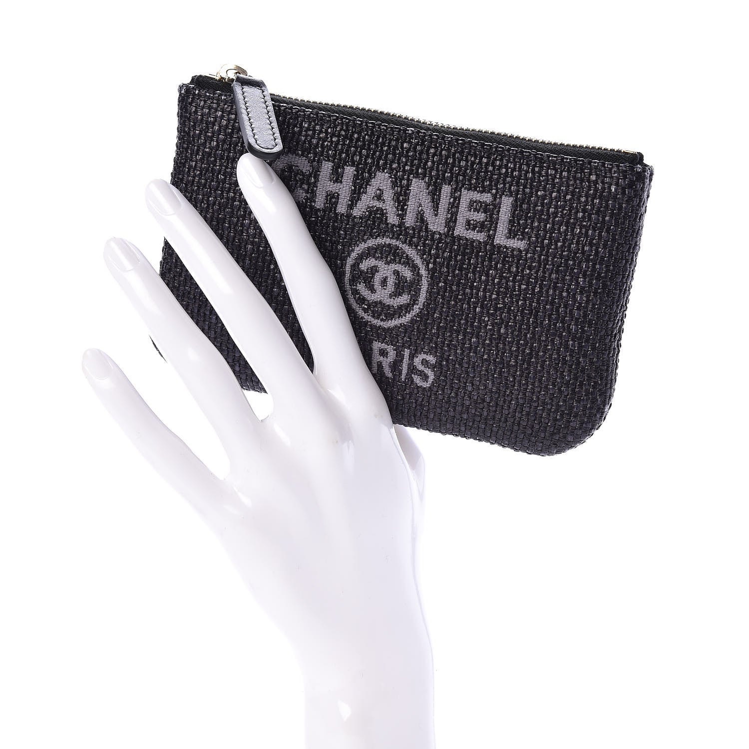 Chanel Woven Straw Raffia Deauville Cosmetic Pouch Black 2 of 10