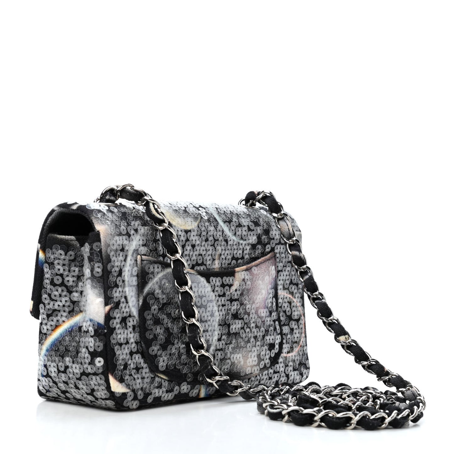 Canvas Sequin Mini Rectangular Flap Black