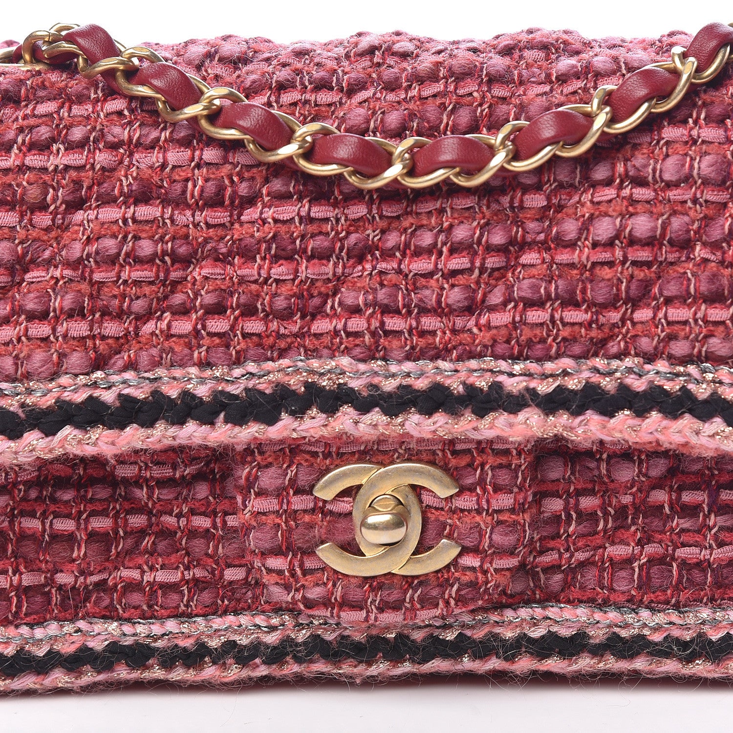 Chanel Tweed Braid Mini Flap Dark Pink 10 of 11