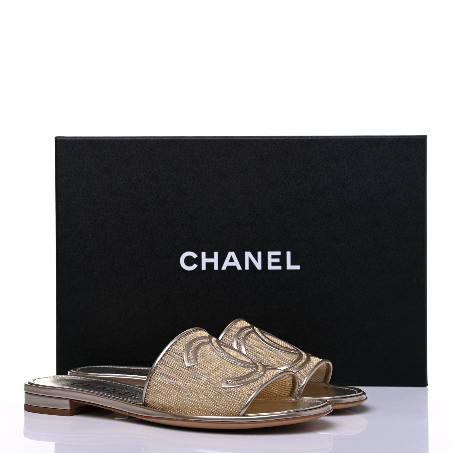 Chanel Glitter Mesh Patent Calfskin CC Sandal Mule 37 Gold 11 of 11
