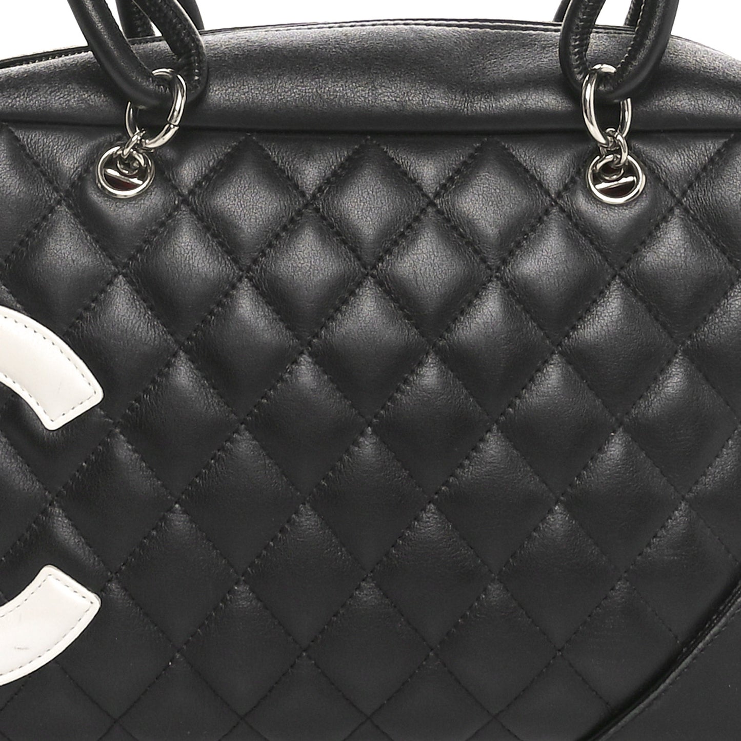 Calfskin Quilted Large Cambon Bowler Black White