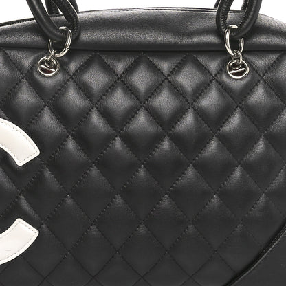 Chanel Calfskin Quilted Large Cambon Bowler Black White 8 of 10