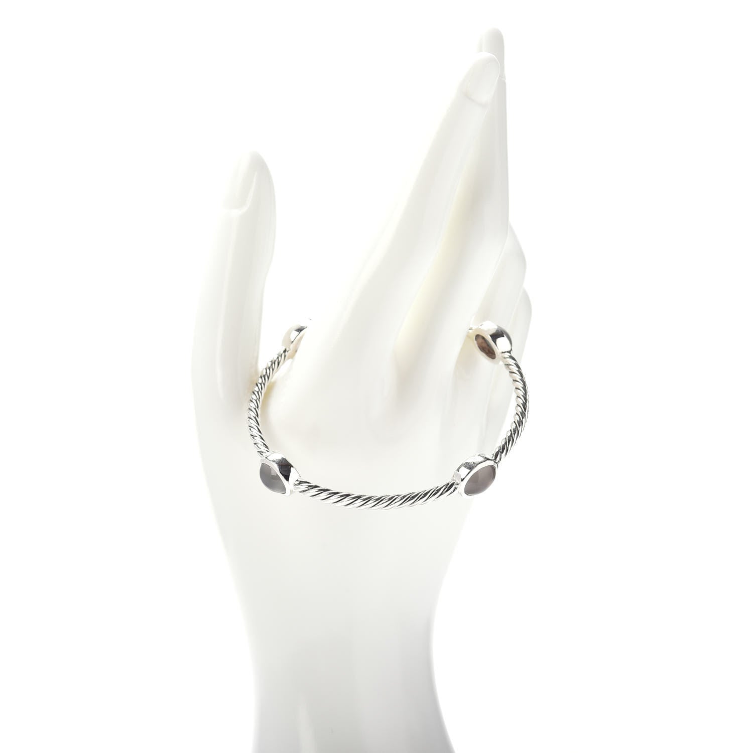 David Yurman Sterling Silver Moonstone 3mm 4 Station Bangle Bracelet 2 of 4