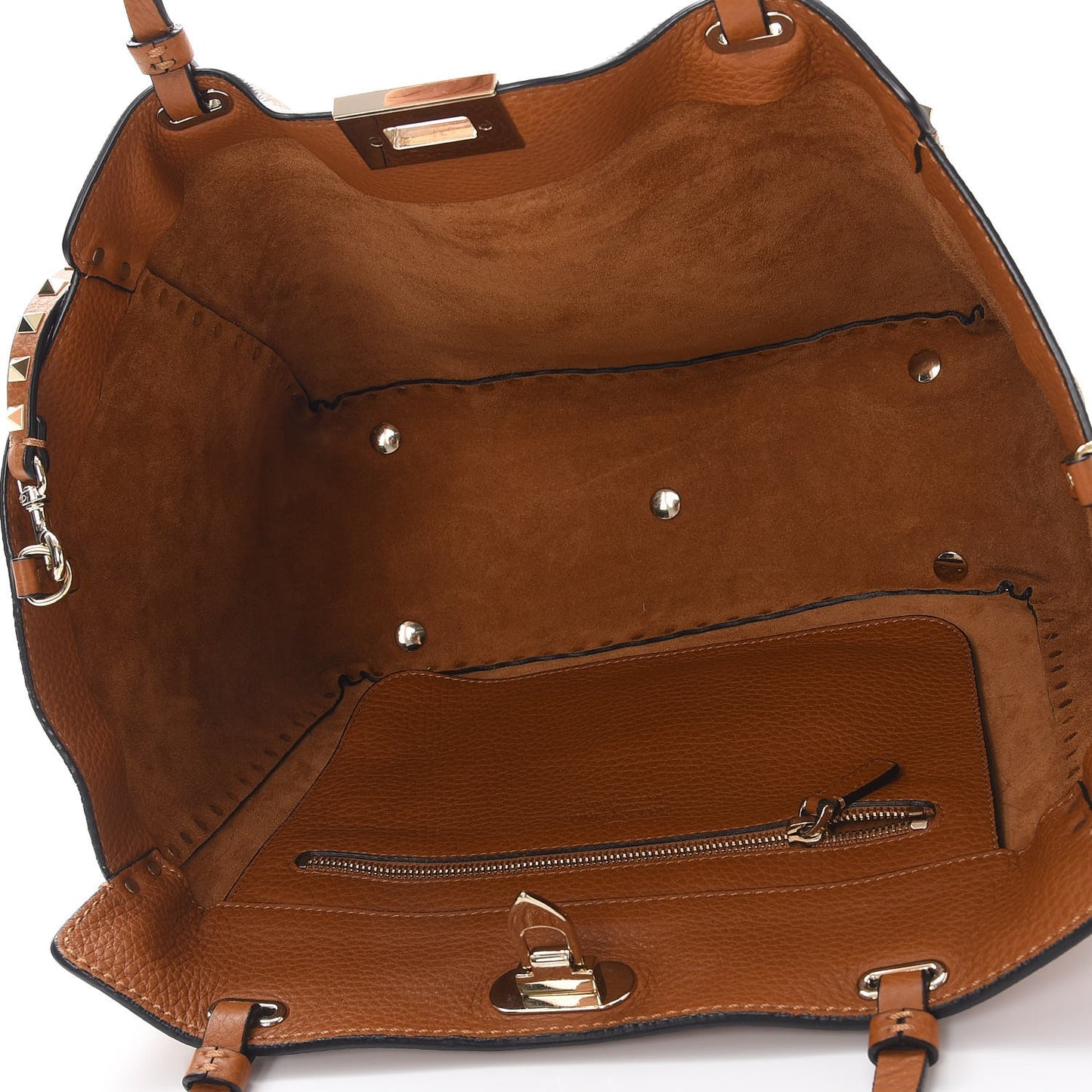 Pebbled Calfskin Medium Rockstud Tote Light Cuir