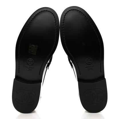 Chanel Shiny Calfskin Logo Loafers 38.5 Black 5 of 9